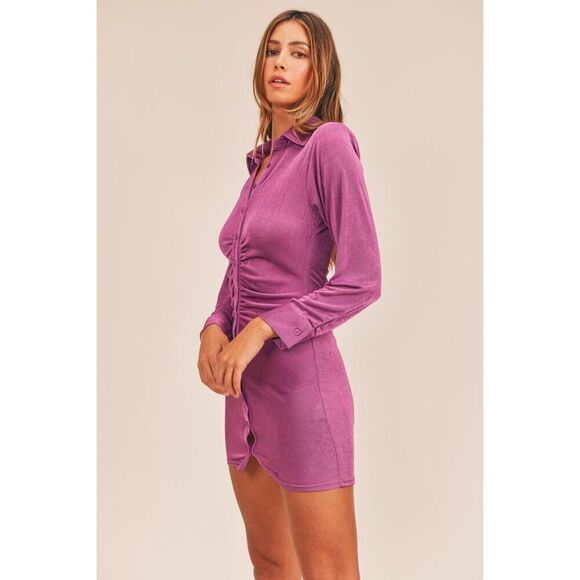 ✨MABLE EMERSYN SLINKY BUTTON DOWN SZ SMALL PURPLE DRESS✨ - Picture 3 of 10